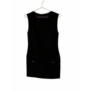 Massimo Dutti Black Sleeveless Drop Waist Mini Dress Gold Button Accents NWT